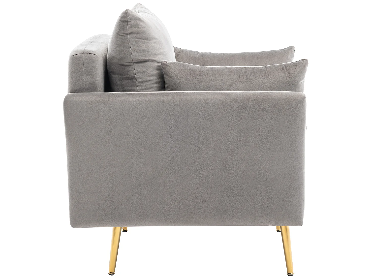 Fauteuil tissu en velours avec rangement et coussin - pieds en métal doré - Gris