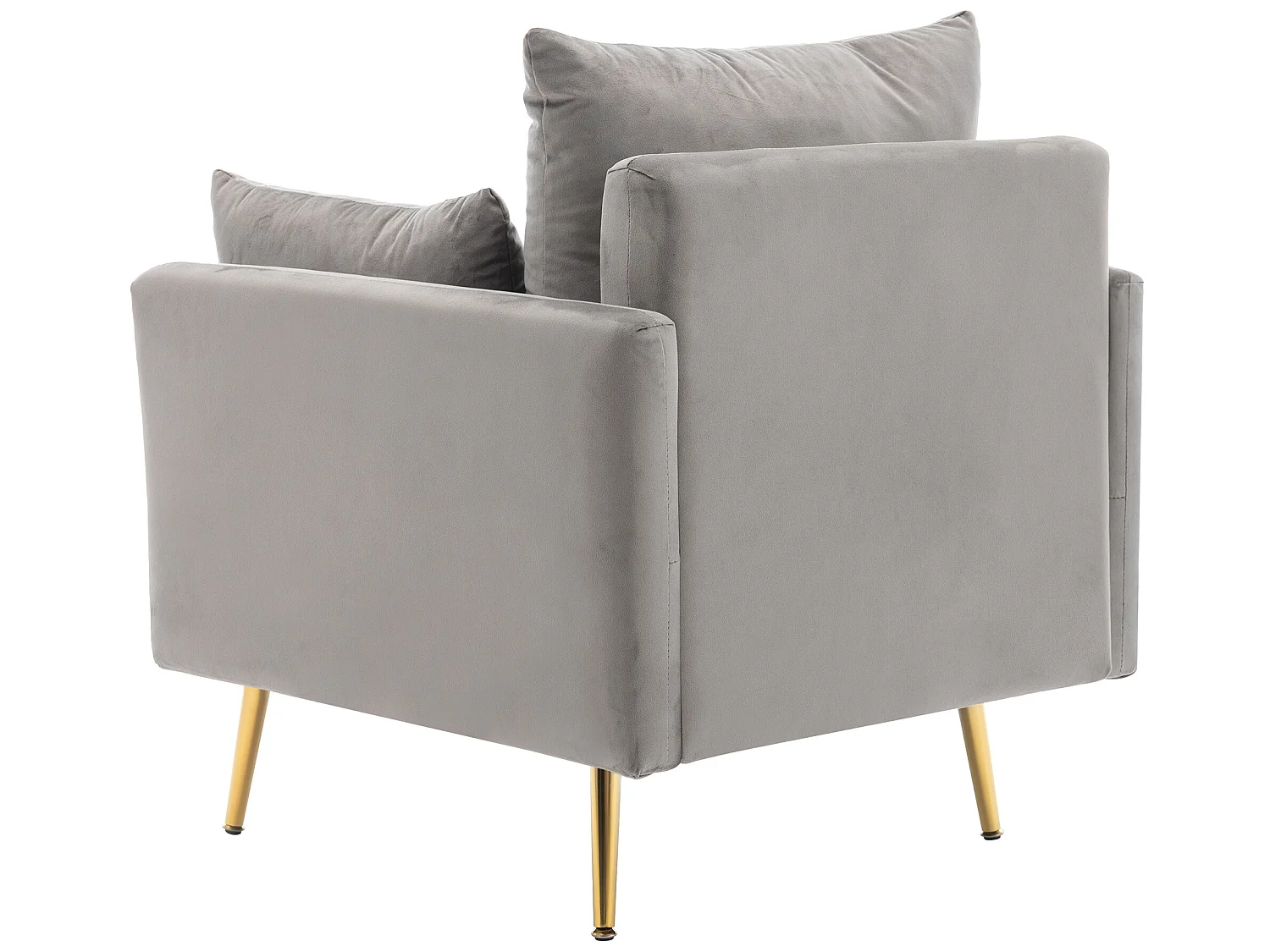 Fauteuil tissu en velours avec rangement et coussin - pieds en métal doré - Gris