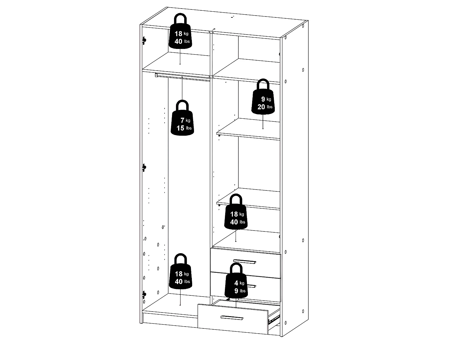 Spell Armoire 2 portes et 3 tiroirs, blanc.