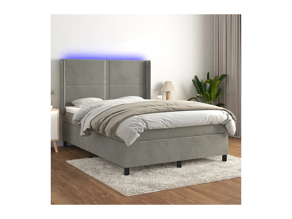 Sommier à lattes de lit matelas et LED Gris clair 140x190 cm