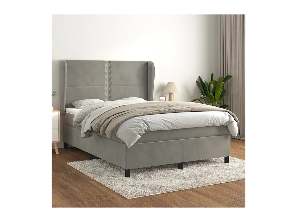 Sommier à lattes de lit et matelas Gris clair 140x190cm Velours