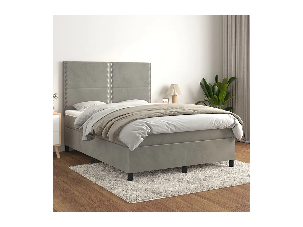 Sommier à lattes de lit et matelas Gris clair 140x190cm Velours
