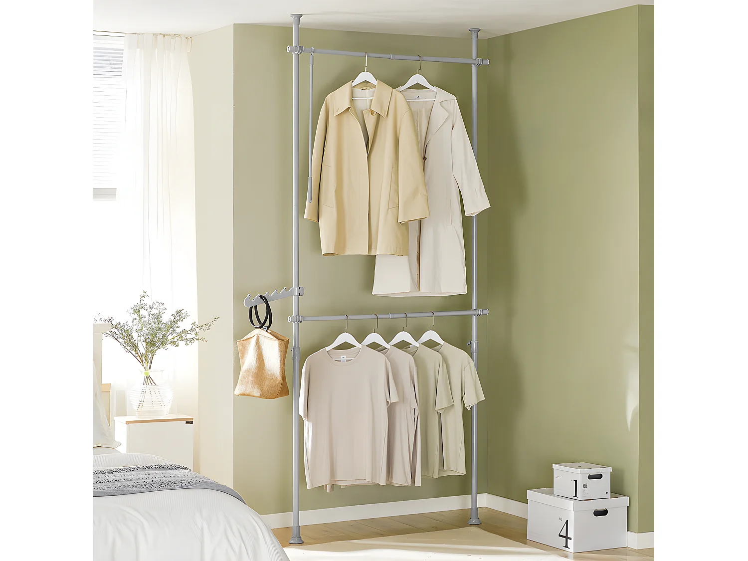 SoBuy Telescoopgarderobe Herkule-systeem, 2 kledingrekstangen breedte (62-113 cm) x hoogte (108-285 cm), FRG109-HG