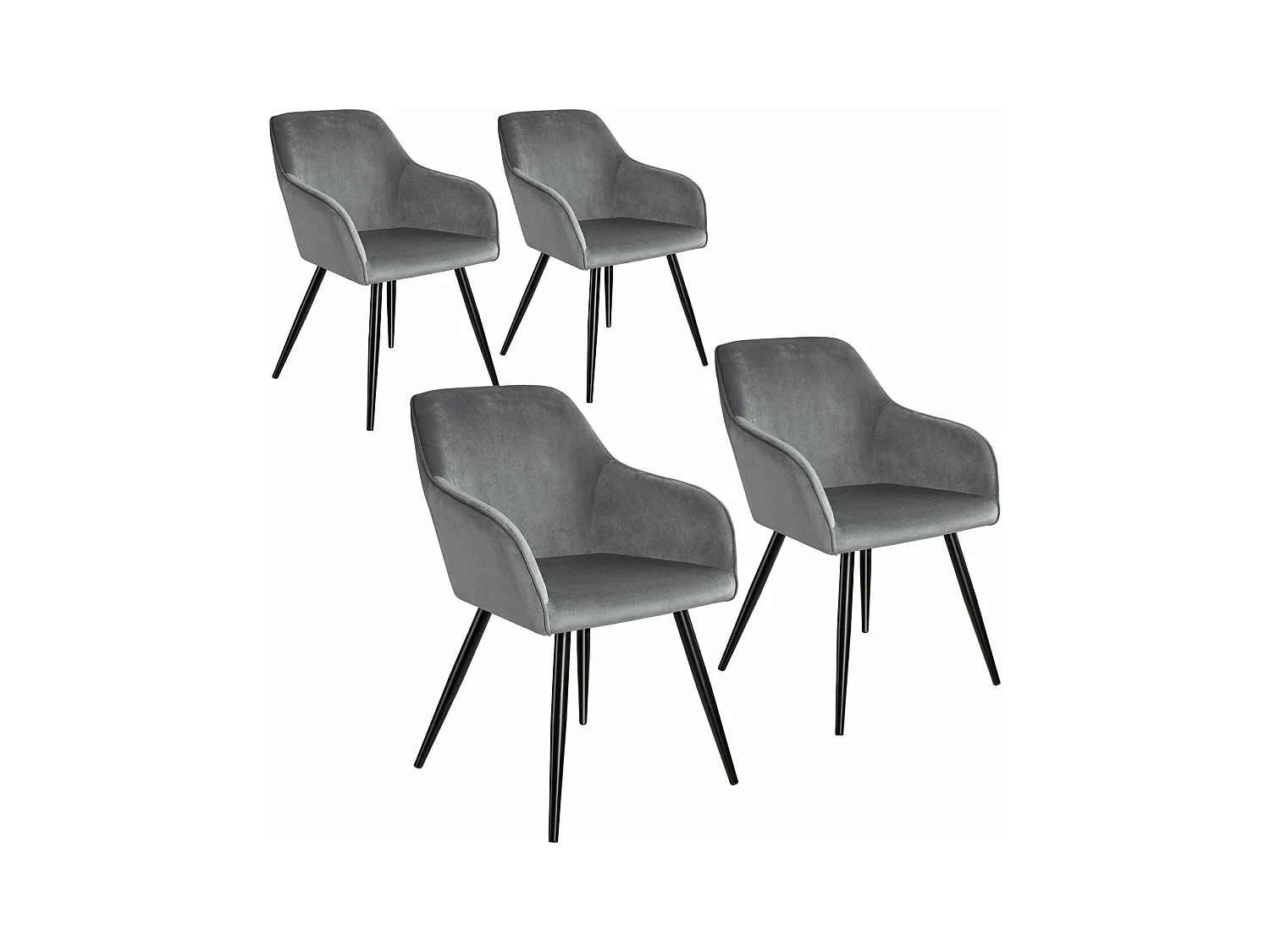 Lot de 4 chaises pieds noir siège de salon cuisine salle à manger design élégant velours gris 08_0000076