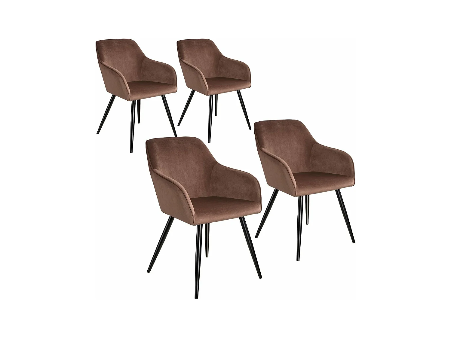 Lot de 4 chaises pieds noir siège de salon cuisine salle à manger design élégant velours marron 08_0000078