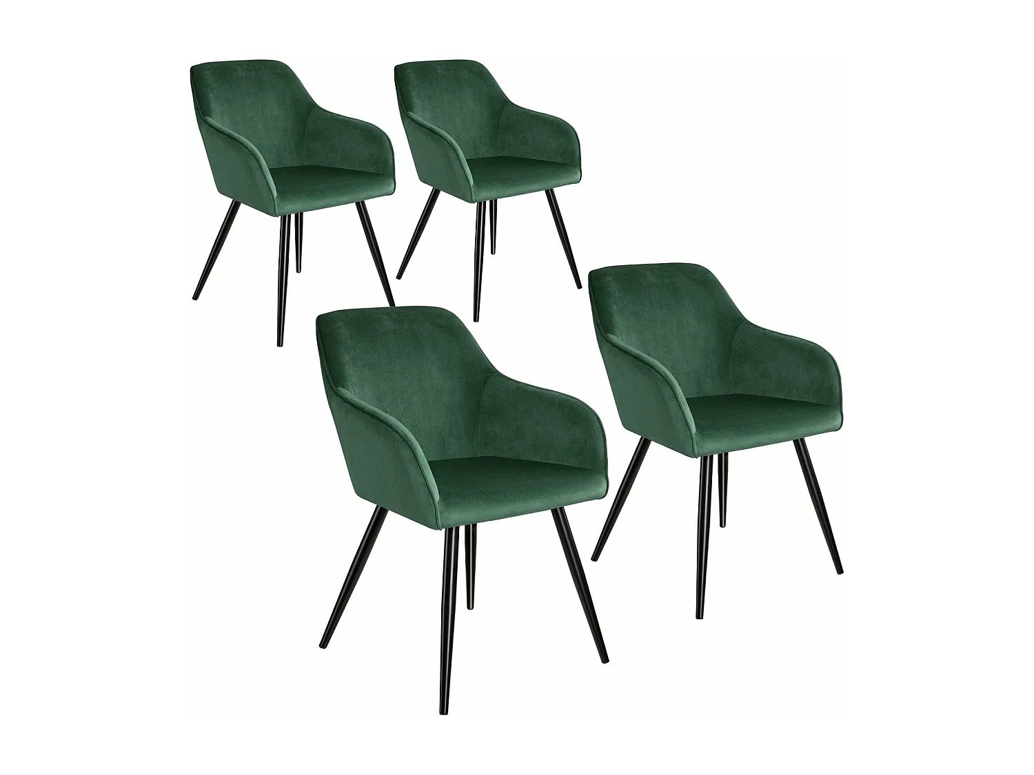 Lot de 4 chaises pieds noir siège de salon cuisine salle à manger design élégant velours vert 08_0000074