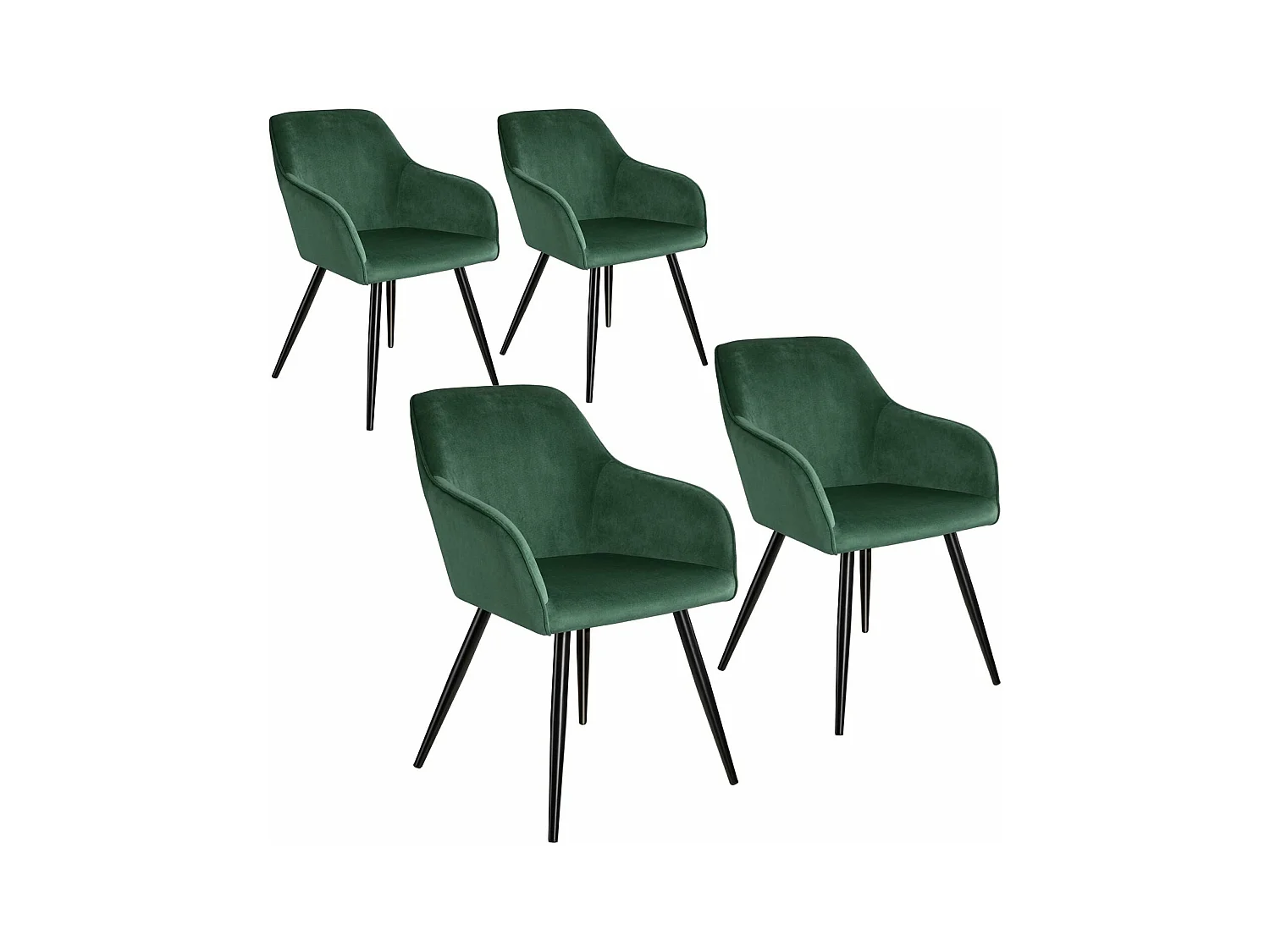Lot de 4 chaises pieds noir siège de salon cuisine salle à manger design élégant velours vert 08_0000074