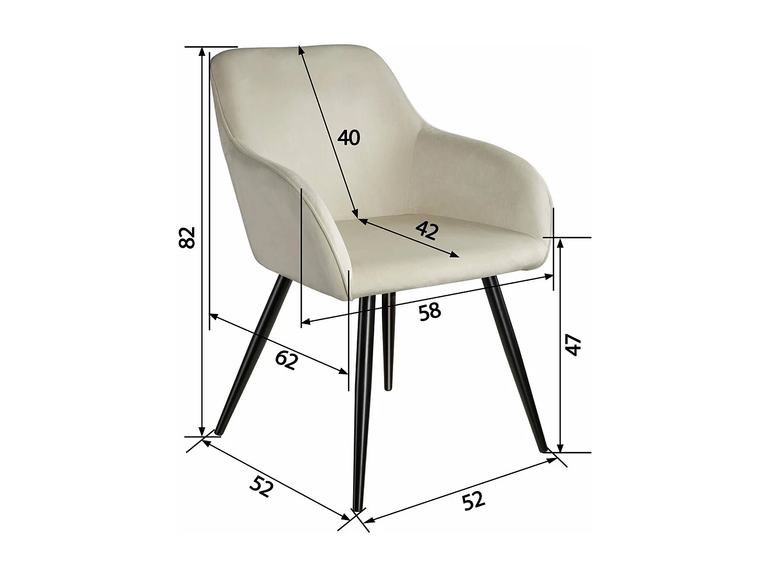 Lot de 4 chaises pieds noir siège de salon cuisine salle à manger design élégant velours beige 08_0000079