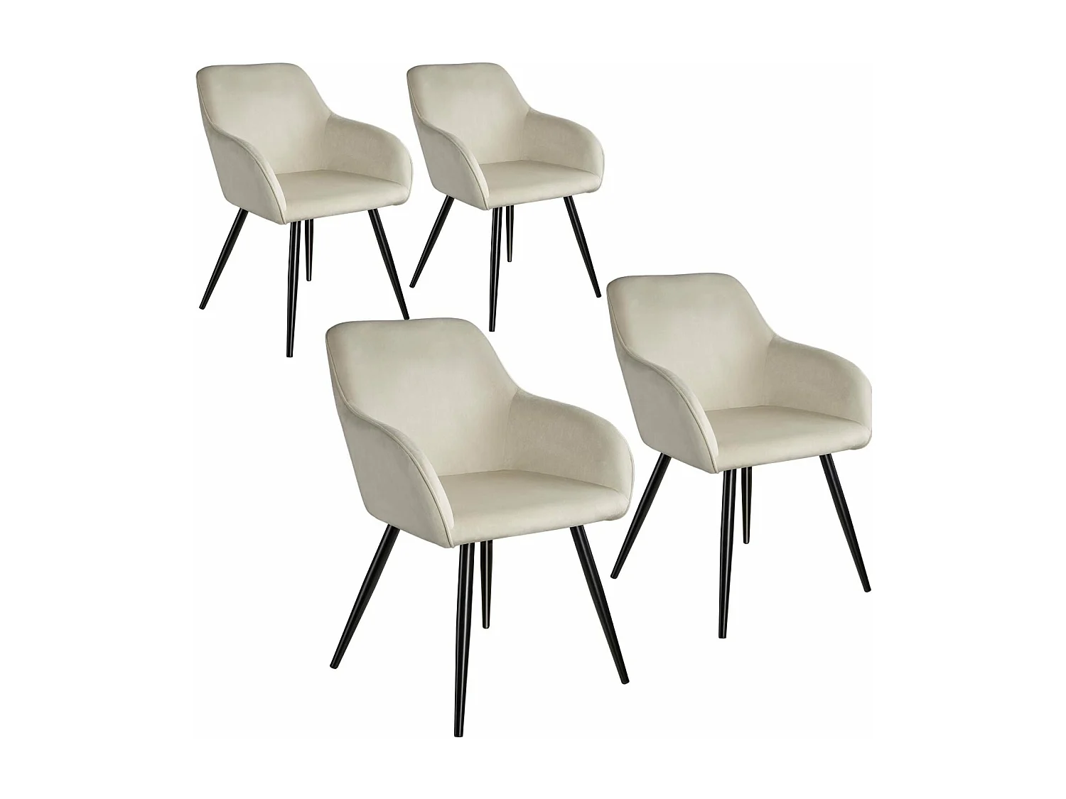 Lot de 4 chaises pieds noir siège de salon cuisine salle à manger design élégant velours beige 08_0000079