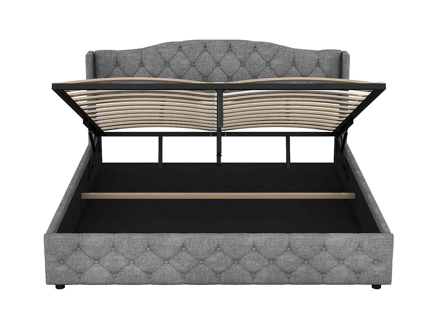 Lit coffre avec sommier à lattes - tissu en lin - 180x200cm - gris