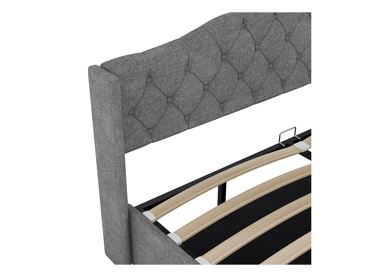 Lit coffre avec sommier à lattes - tissu en lin - 180x200cm - gris