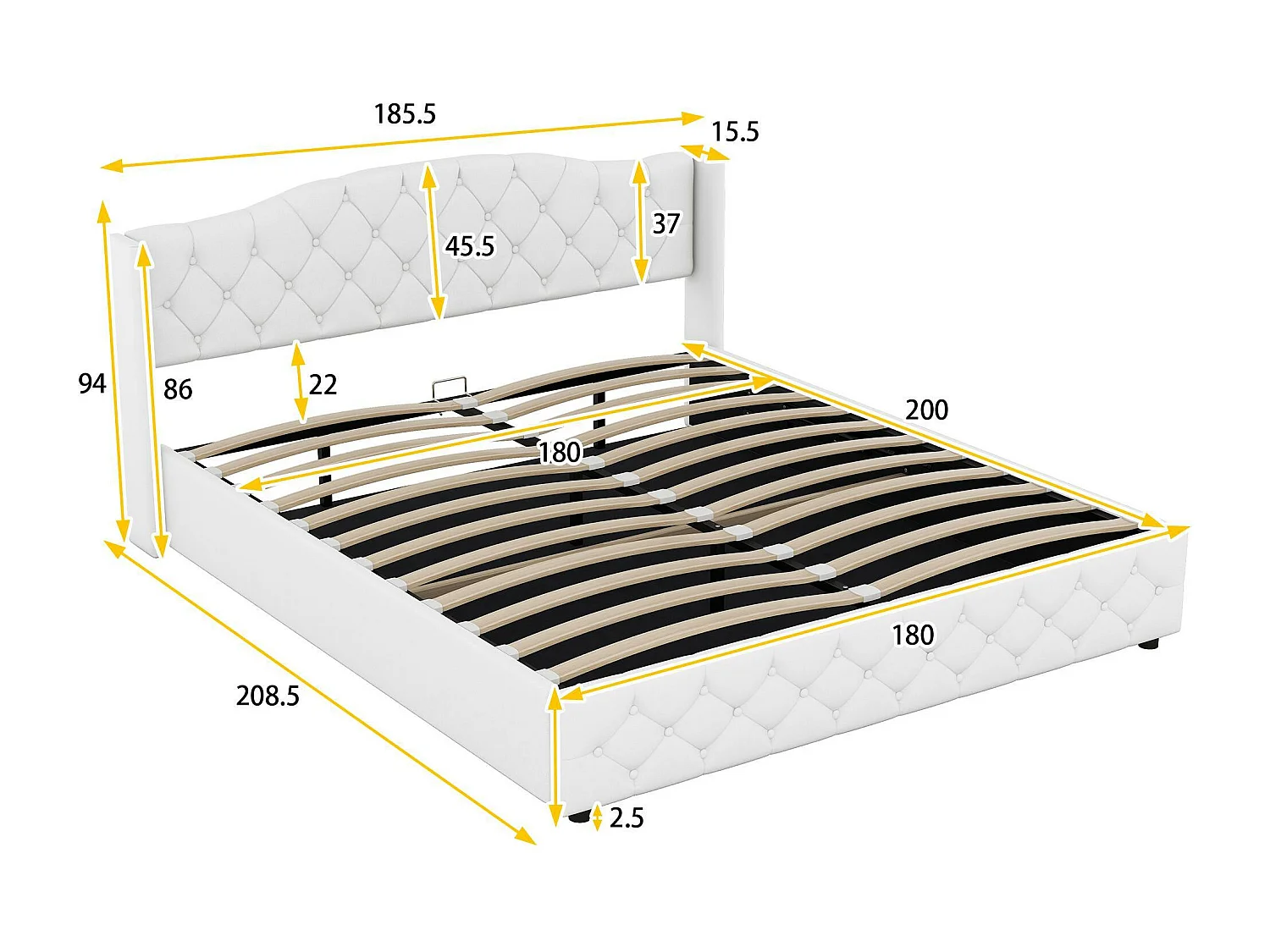 Opbergbed met lattenbodem - linnen stof - 180x200cm - wit