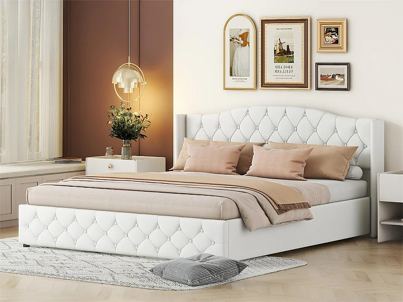 Bettkasten mit Lattenrost – Leinenstoff – 180 x 200 cm – weiß