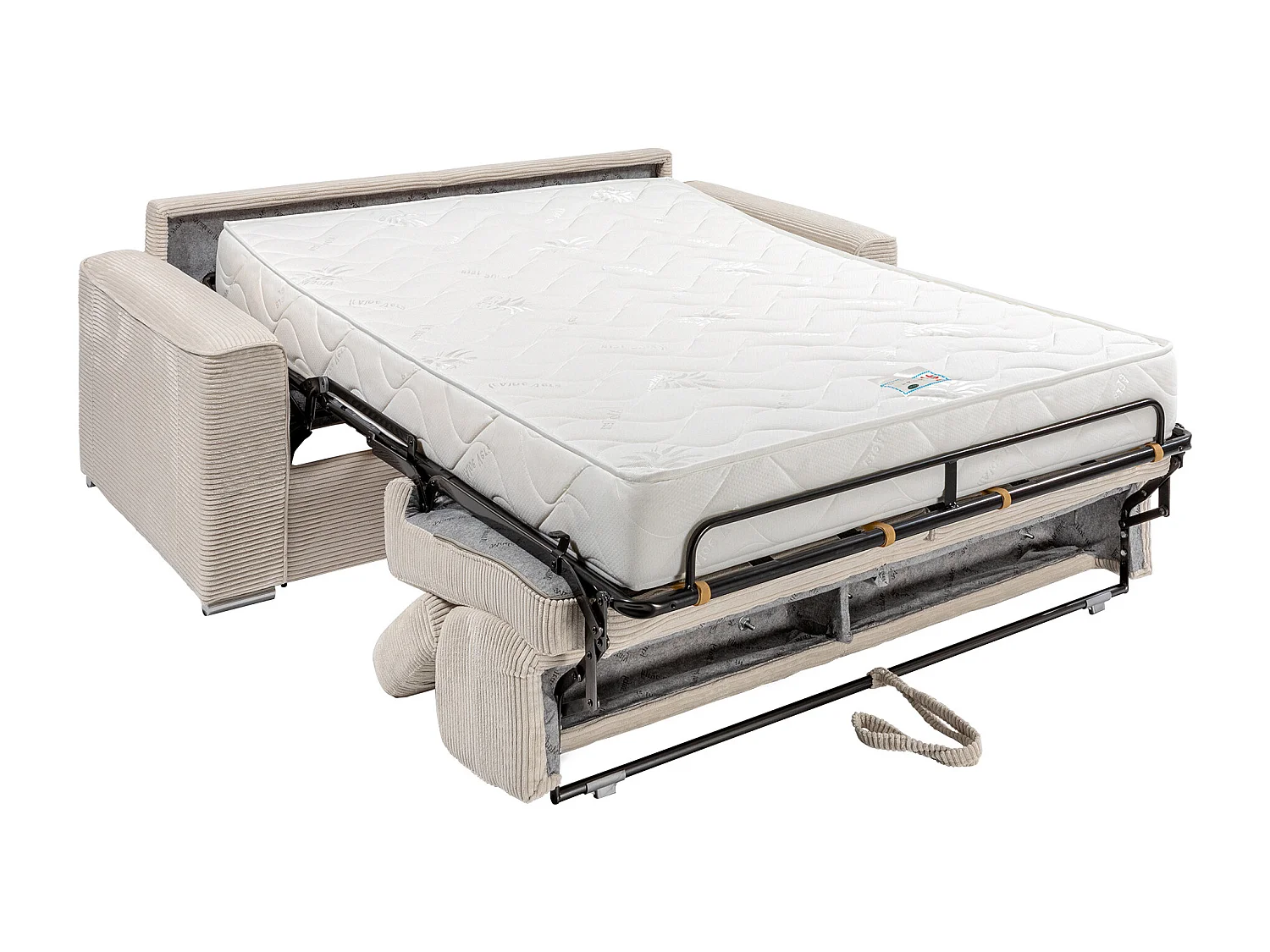 Divano letto 4 posti a ribalta Letto con doghe larghe 160 cm Materasso 22 cm in Velluto coste Beige - VIZIR