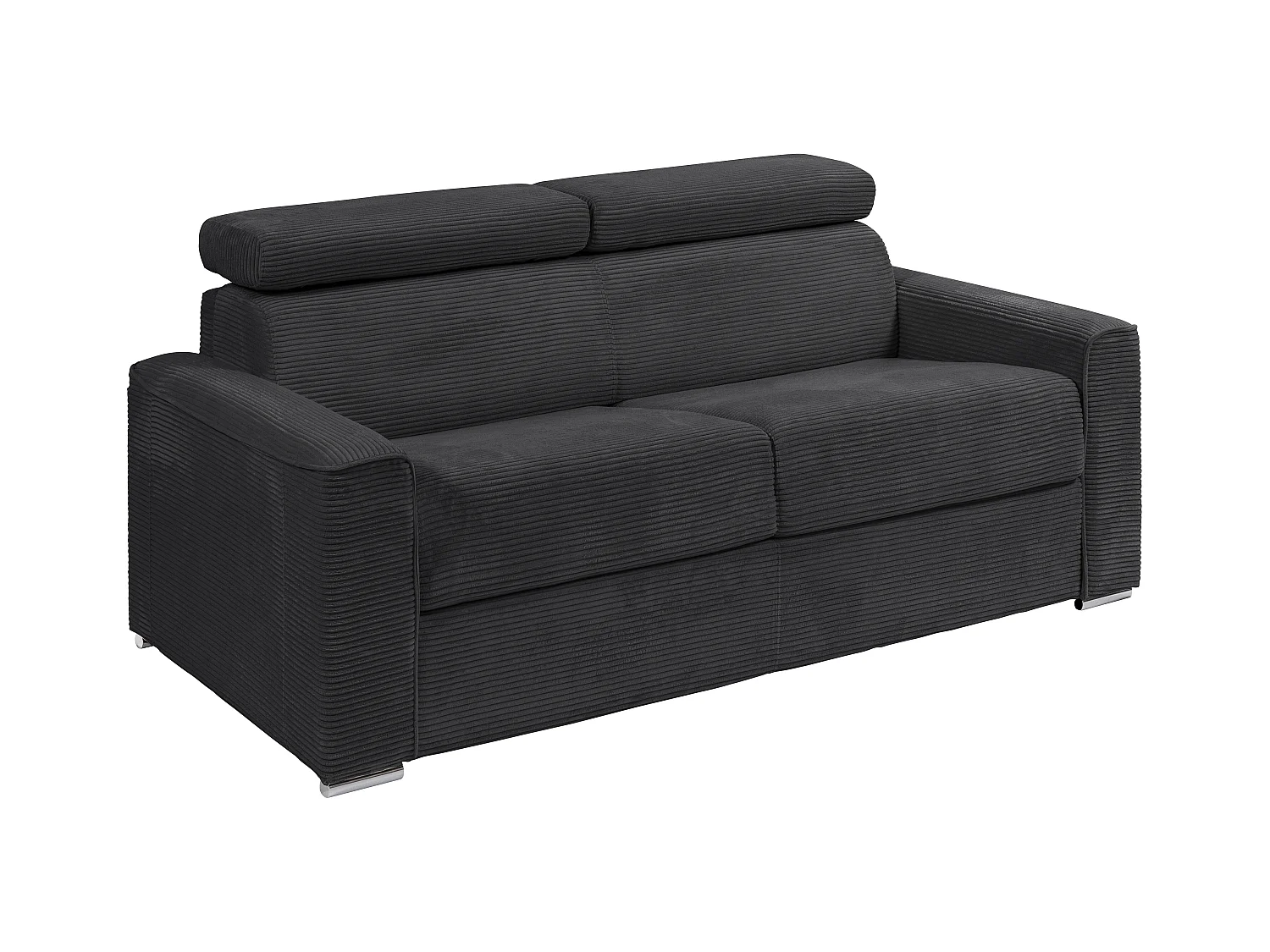 Canapé 4 places convertible express en velours côtelé gris - Couchage 160 cm - Matelas 22 cm mémoire de forme - VIZIR