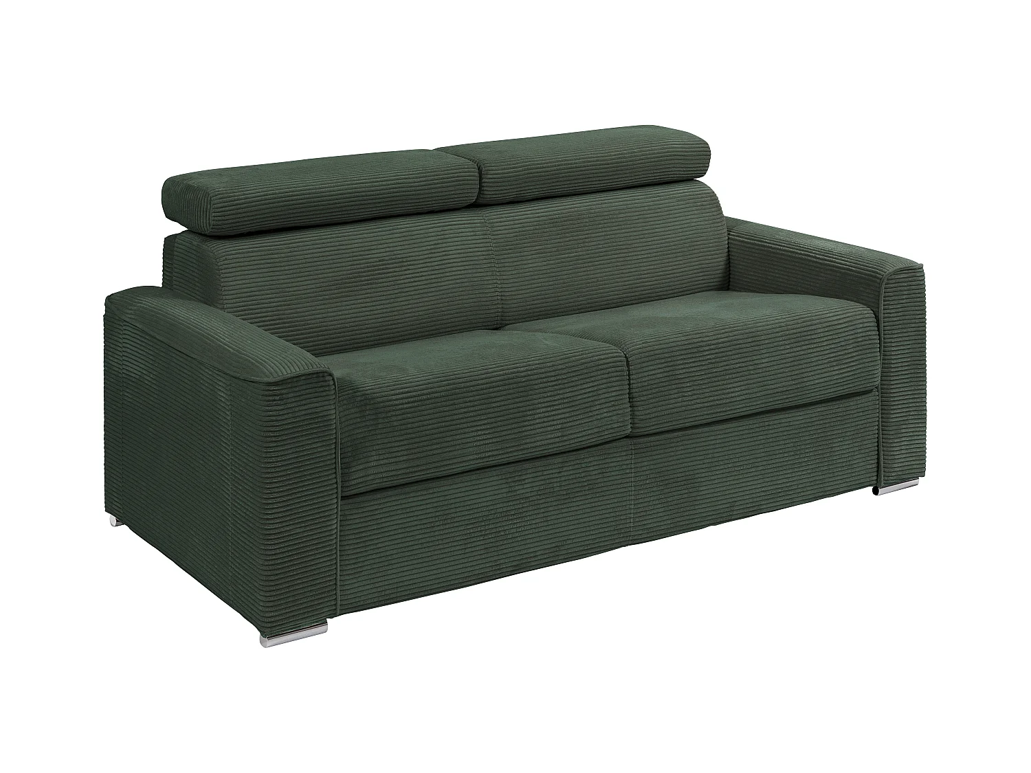 Canapé 4 places convertible express en velours côtelé vert - Couchage 160 cm - Matelas 22 cm mémoire de forme - VIZIR