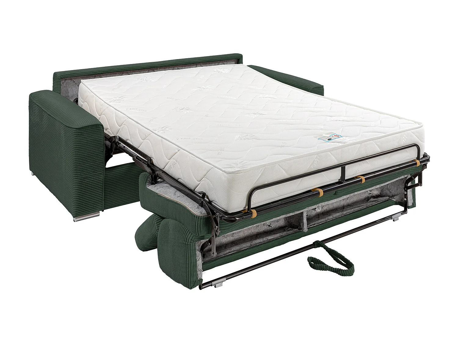Canapé 4 places convertible express en velours côtelé vert - Couchage 160 cm - Matelas 22 cm mémoire de forme - VIZIR