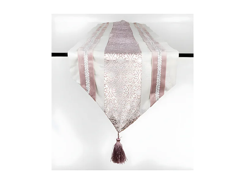 Camino 33*180 rosa flor de lis terciopelo pompones louise