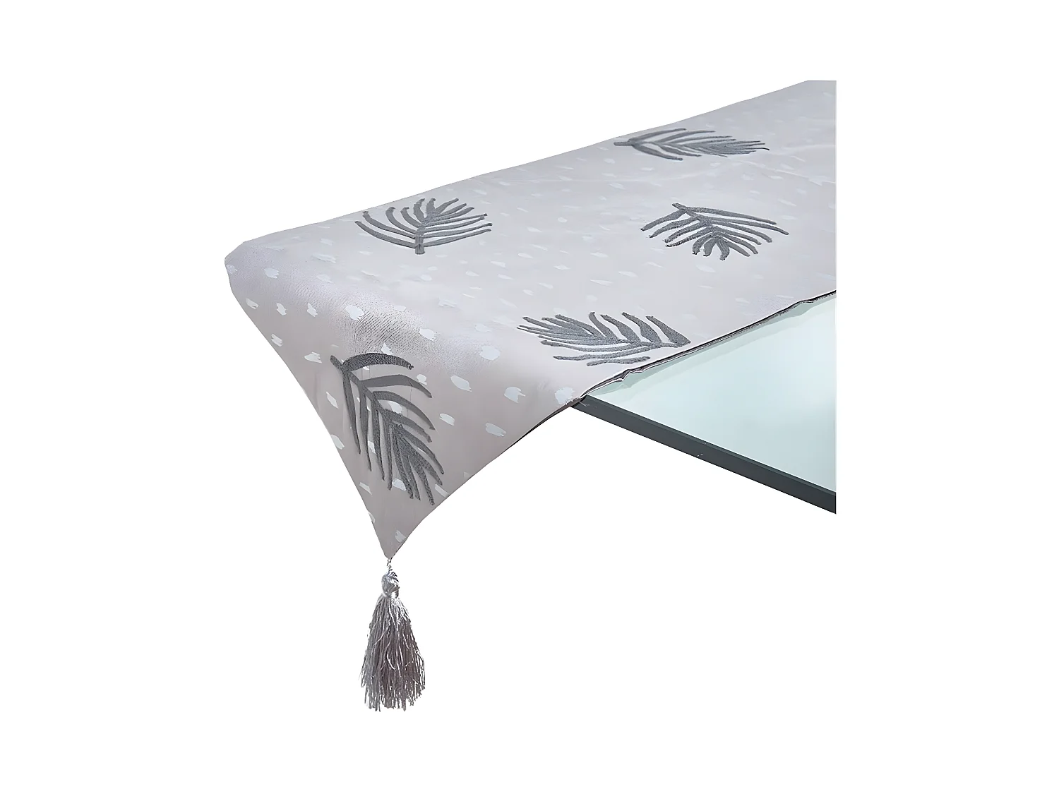 Camino 30*180 gris hoja bordada cerise