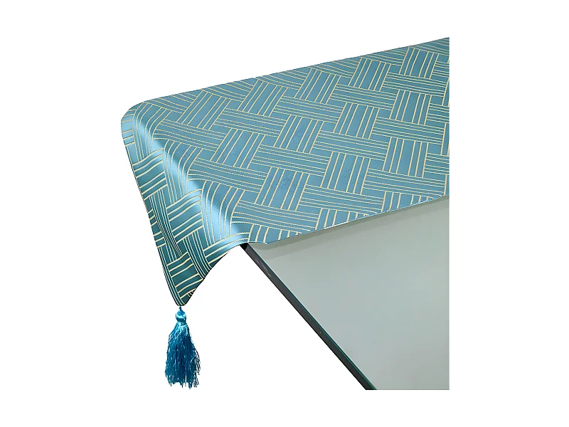 Camino mesa 30*180 azul fondo beige entrelazado ire