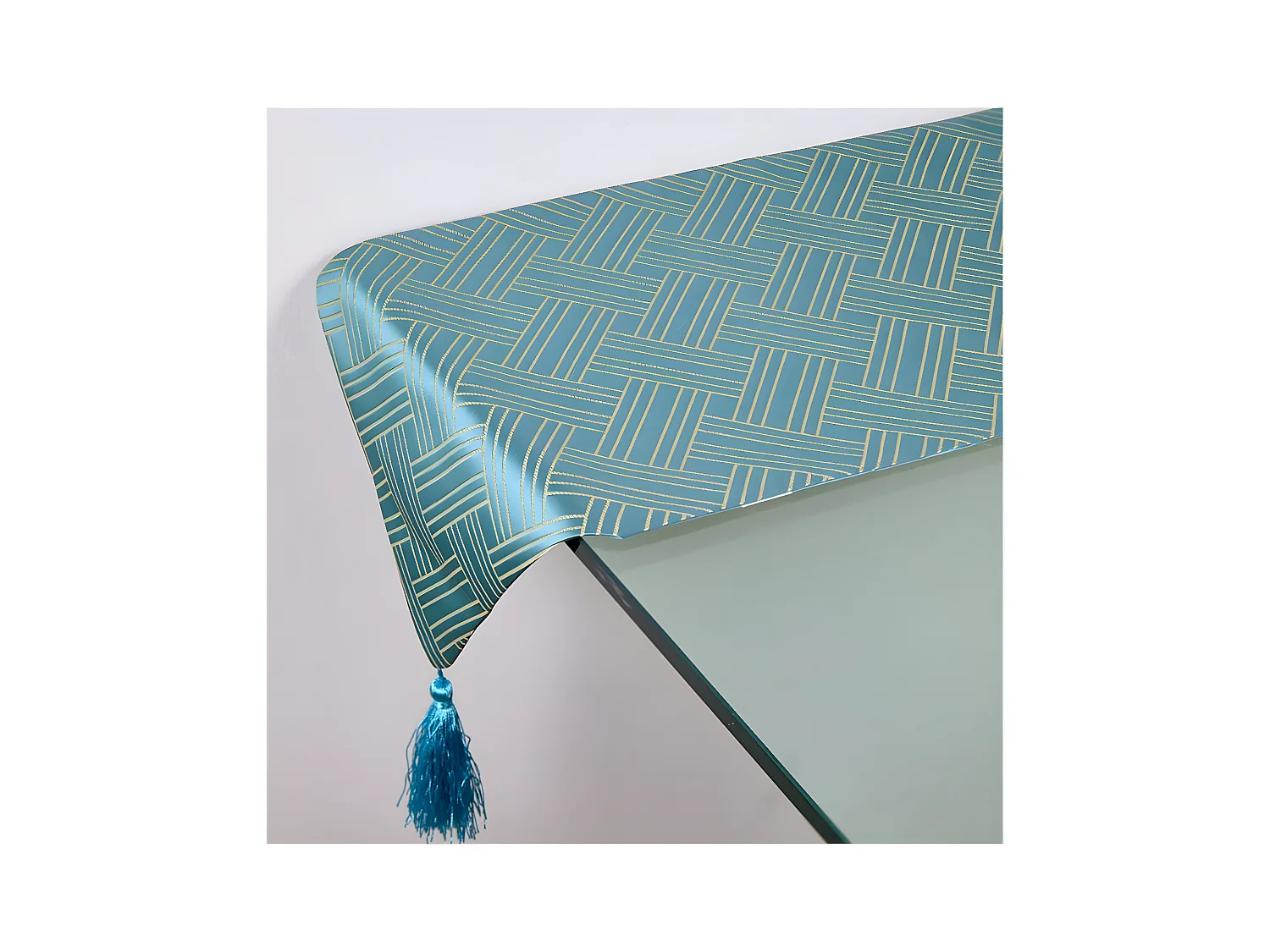 Camino mesa 30*180 azul fondo beige entrelazado ire