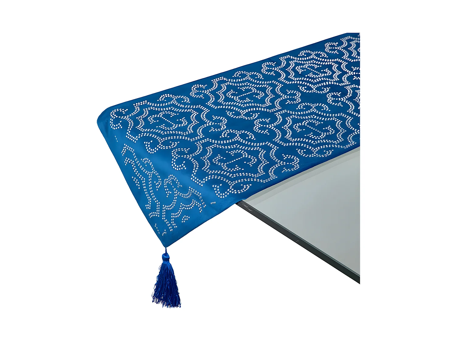 Camino 33*180 azul bolitas metal flor de lis lis