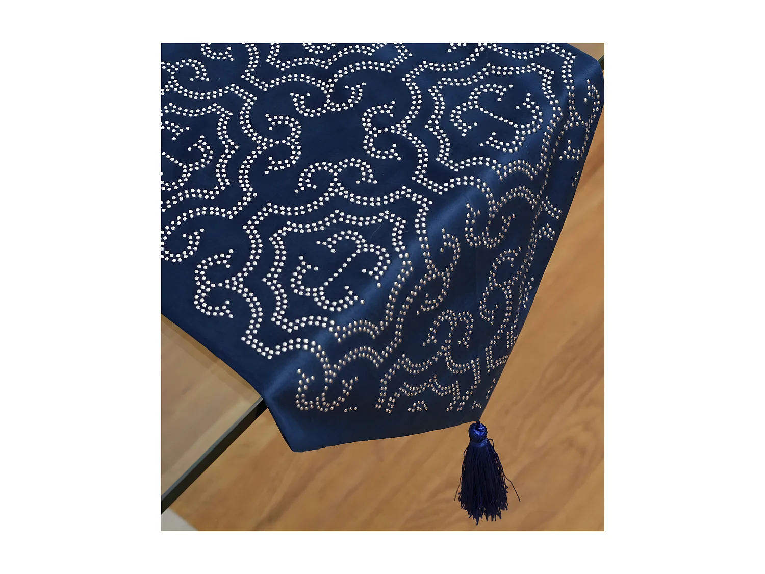 Camino 33*180 azul bolitas metal flor de lis lis