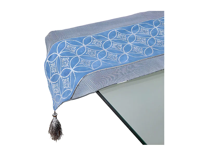 Camino mesa 30*180 gris banda azul plata circulo iris