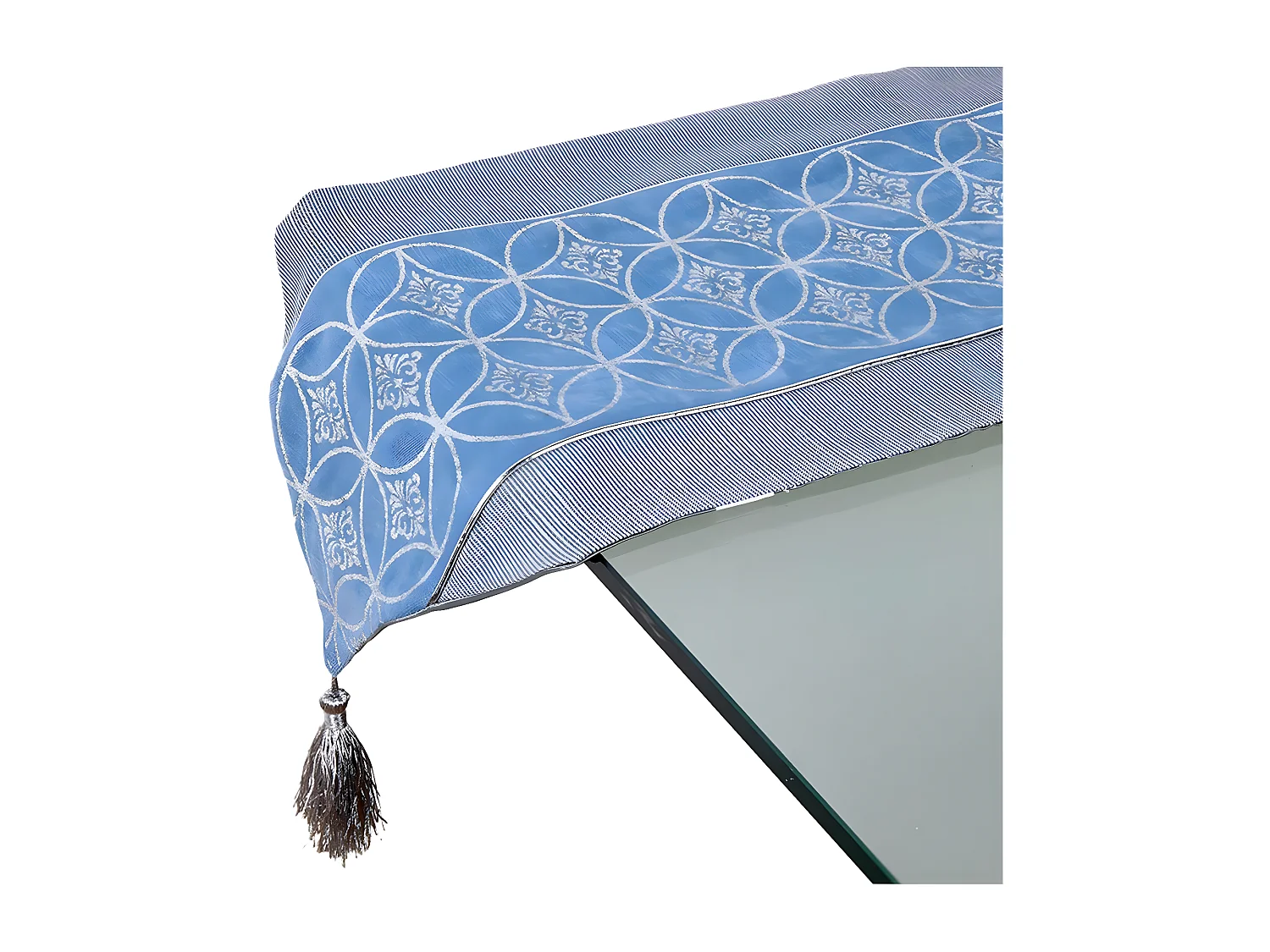 Camino mesa 30*180 gris banda azul plata circulo iris