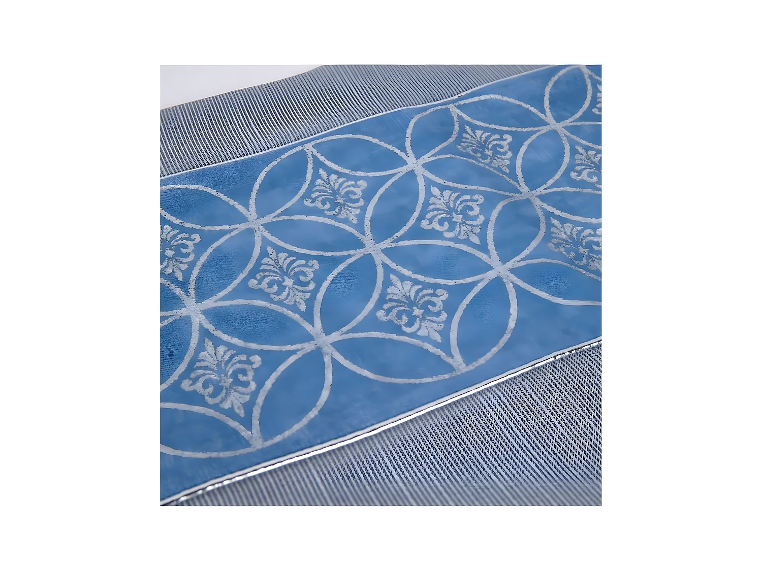 Camino mesa 30*180 gris banda azul plata circulo iris