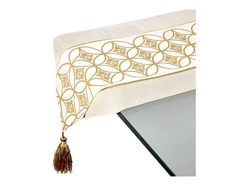 Camino mesa 30*180 beige banda beige dorado circulo iris