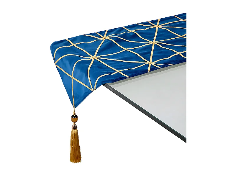 Camino azul 30*180 triangulos tiras  dorada terciopelo fanny