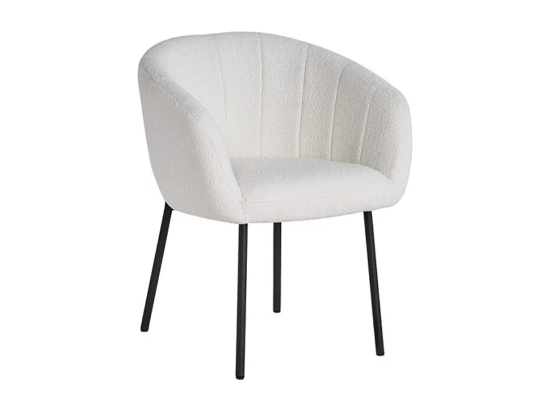 Chaise SEVILLE – Tissu bouclé blanc – Pieds métal noir – H79 x L57 x P62 cm