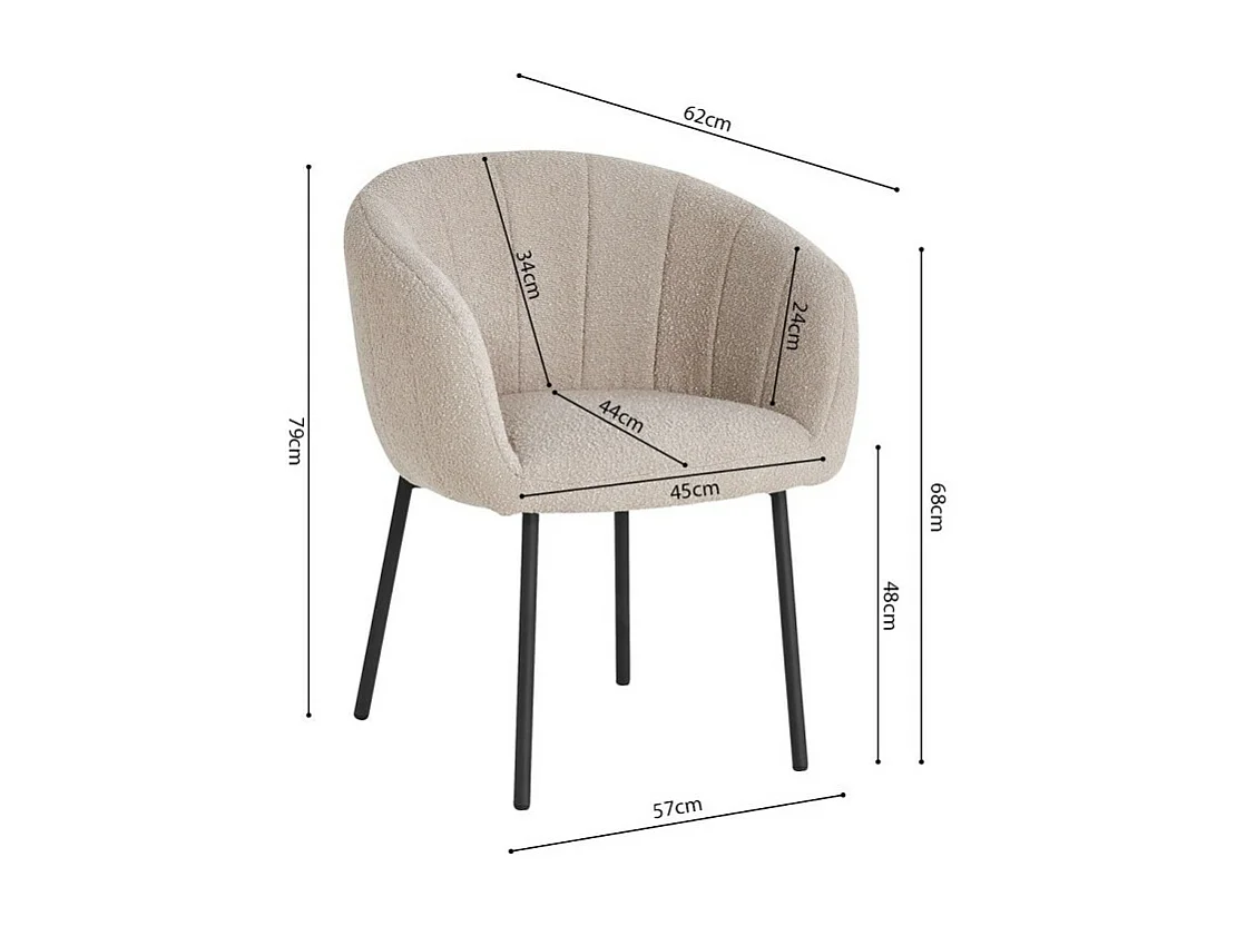 Stoel SEVILLE Bouclé stof Zandkleurig, afmetingen H79 x B57 x D62, ideaal voor uw keuken of eetkamer.
