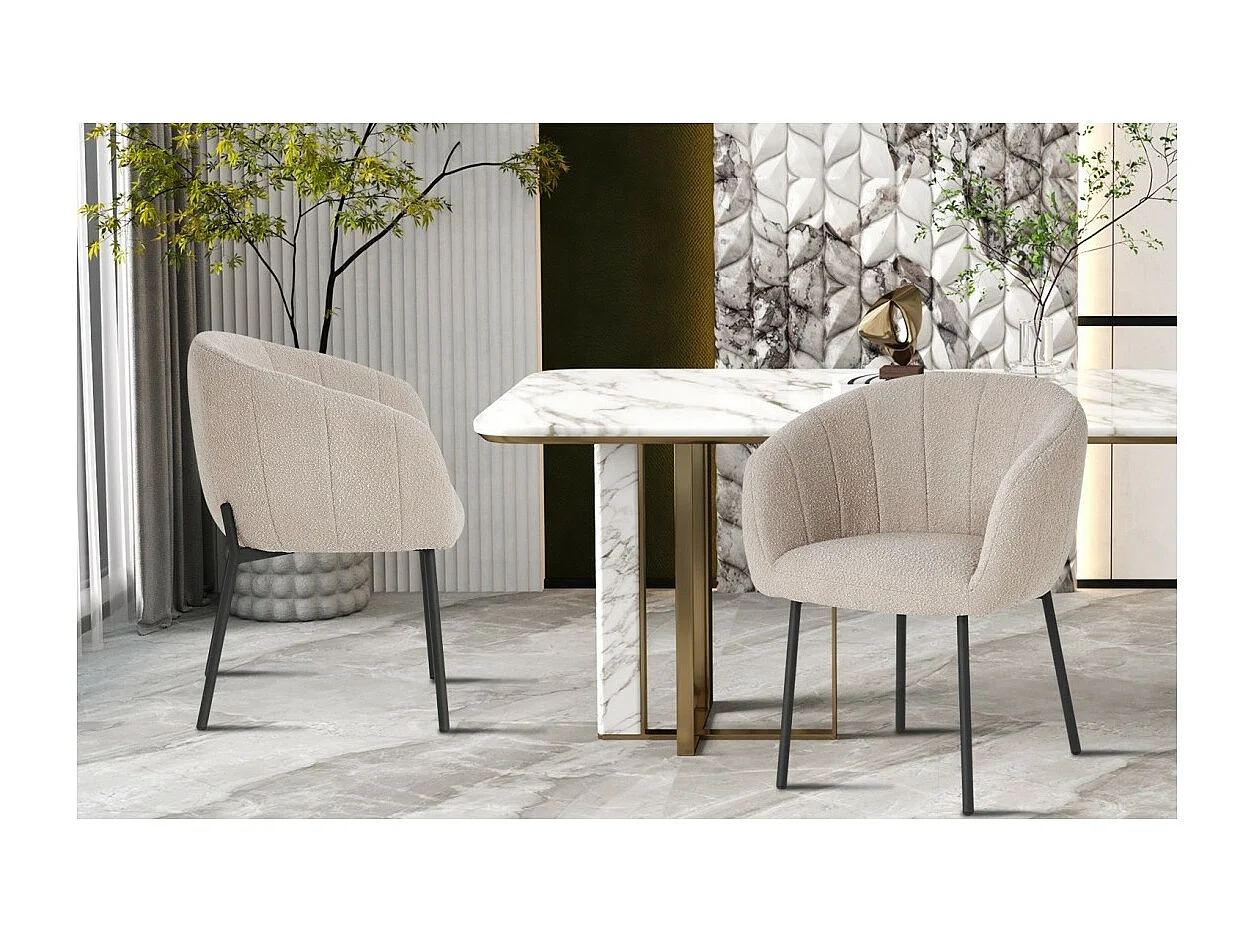 Stoel SEVILLE Bouclé stof Zandkleurig, afmetingen H79 x B57 x D62, ideaal voor uw keuken of eetkamer.