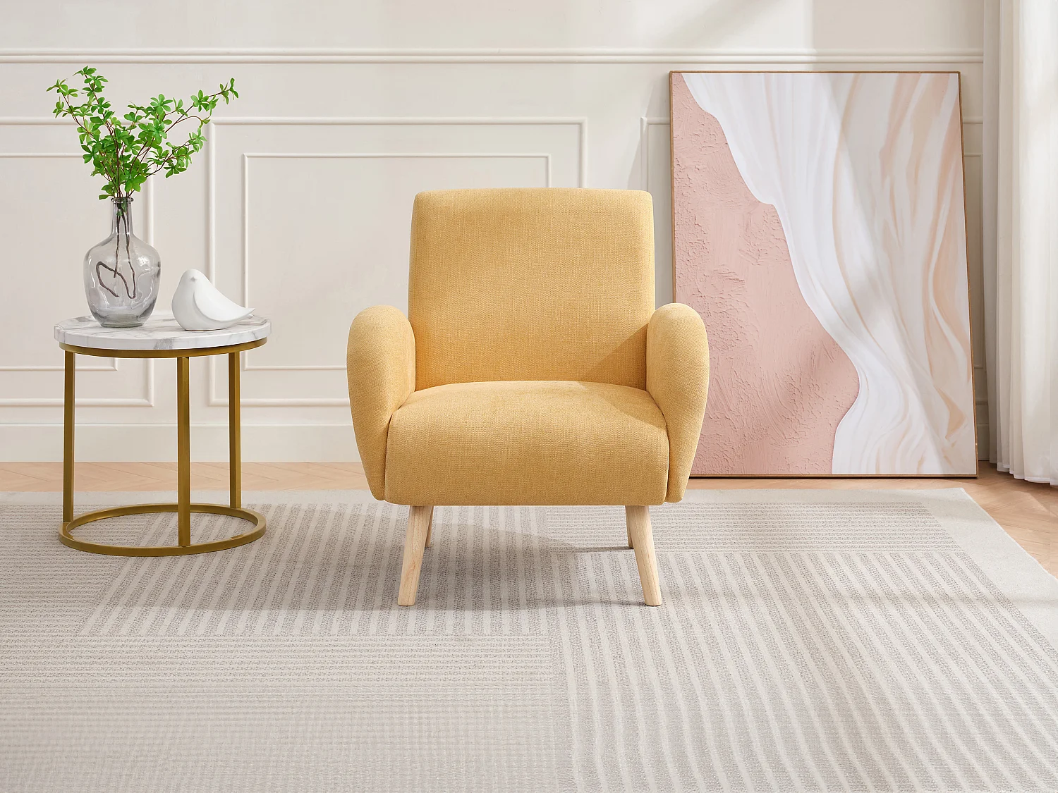 Fauteuil en tissu jaune moutarde MAZARONE