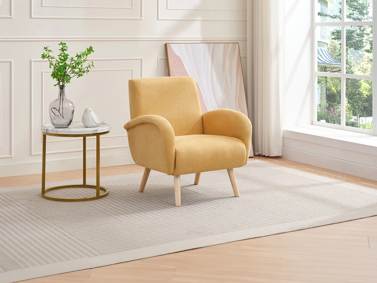 Fauteuil en tissu jaune moutarde MAZARONE
