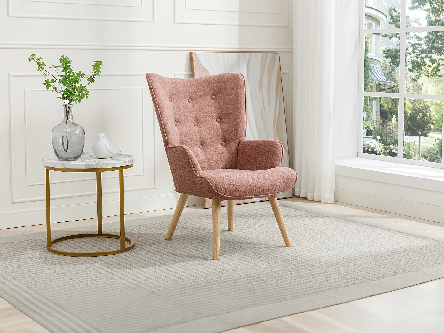 Fauteuil en tissu rose VATELY