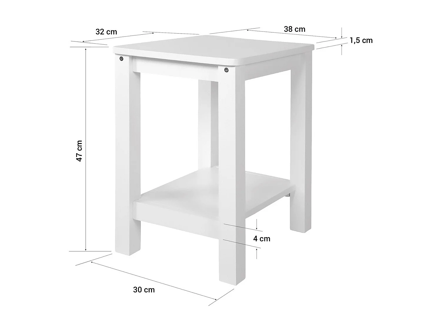 Table d'appoint table de bois blanche 38 x 32 x 47 cm TABA06007