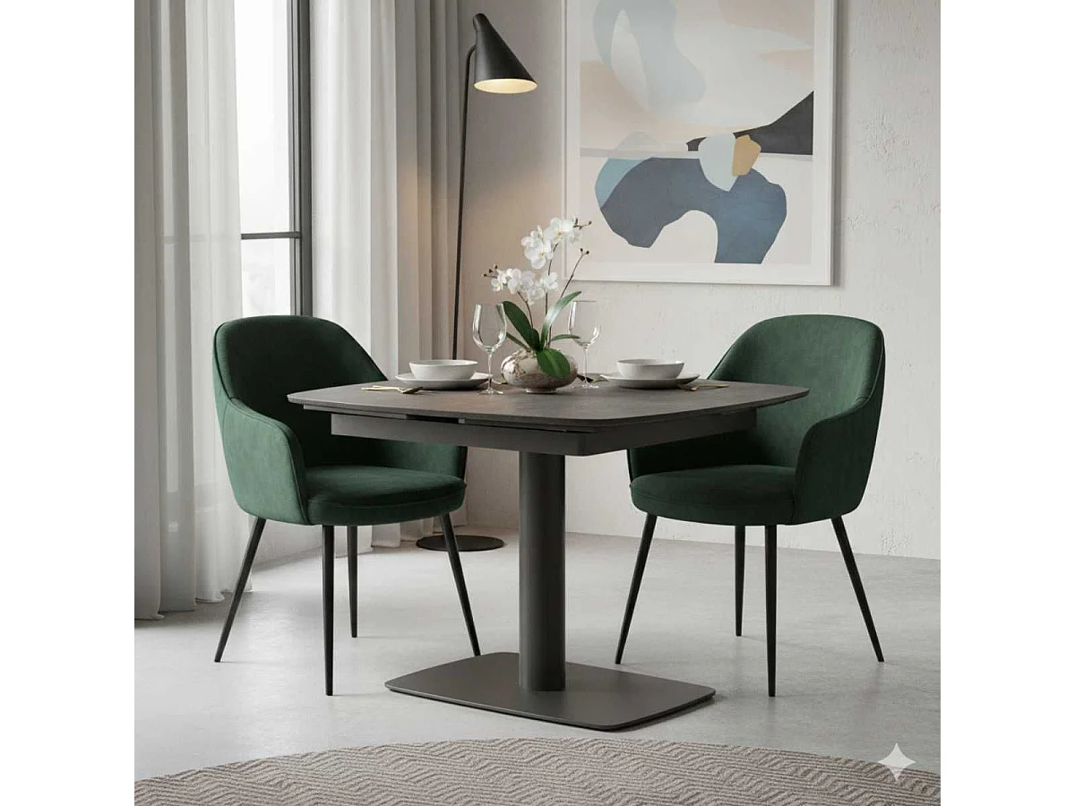 PIKAM - Table de Repas Allongeable Céramique Gris Anthracite