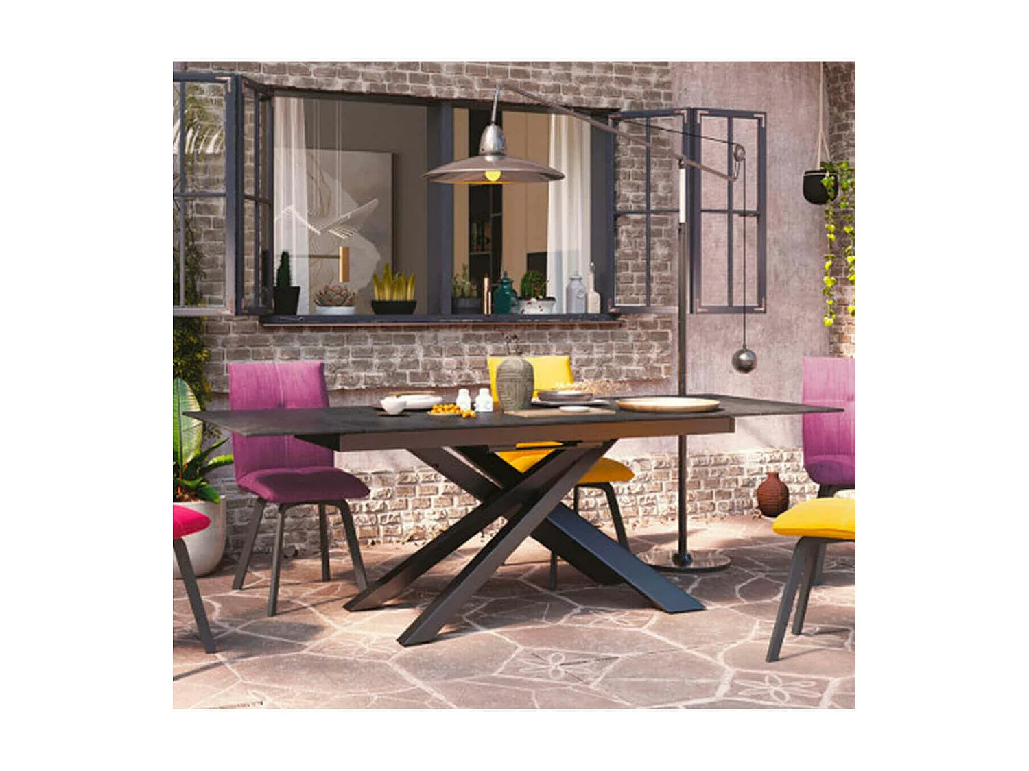 PILOM - Table de Repas Allongeable Céramique Gris Anthracite