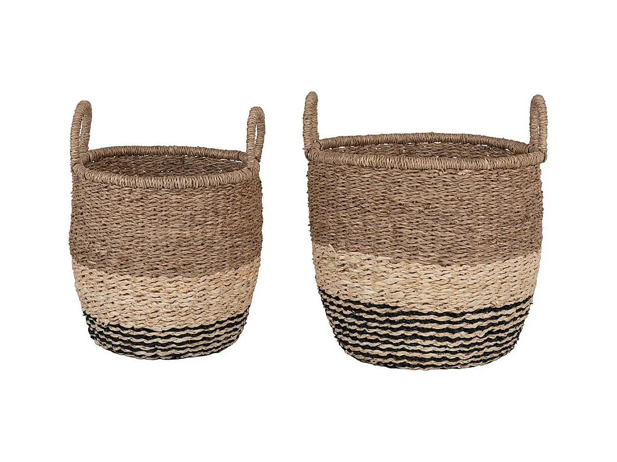 CACTUS - Lot de 2 Paniers Tressé en Fibres Naturelles Noir et Naturel