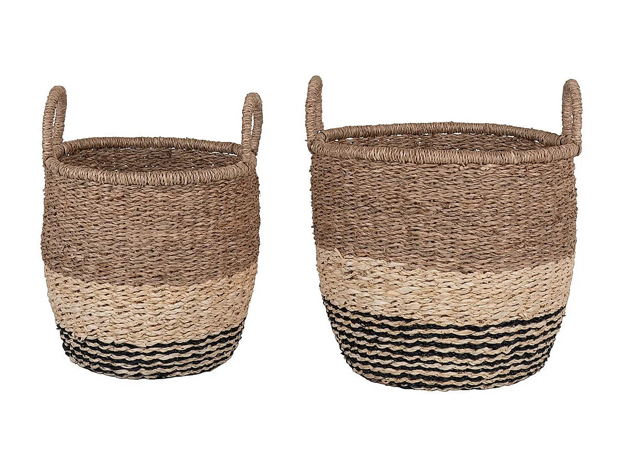 CACTUS - Lot de 2 Paniers Tressé en Fibres Naturelles Noir et Naturel