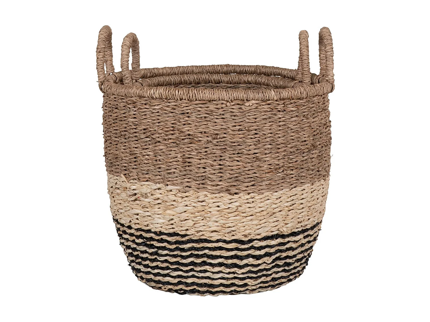 CACTUS - Lot de 2 Paniers Tressé en Fibres Naturelles Noir et Naturel