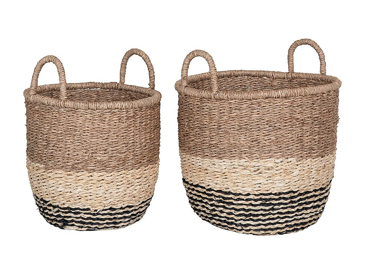 CACTUS - Lot de 2 Paniers Tressé en Fibres Naturelles Noir et Naturel