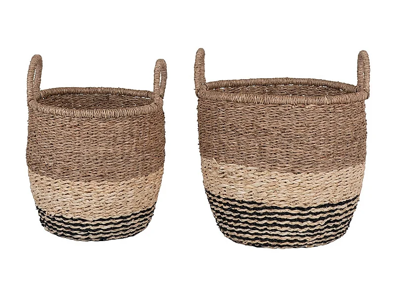 CACTUS - Lot de 2 Paniers Tressé en Fibres Naturelles Noir et Naturel