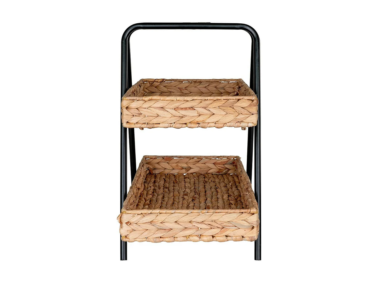 MAORI - Petite Etagère à Poser 2 Plateaux Tressés en Jacinthe Support en Métal Noir