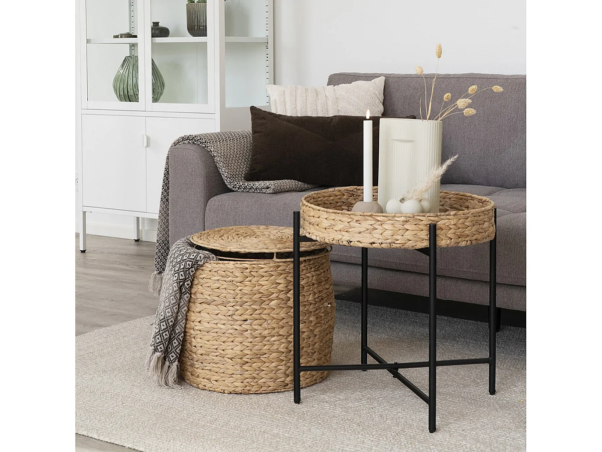 YACINE - Table d'appoint Fonction Coffre de Rangement en Jacinthe Tressée