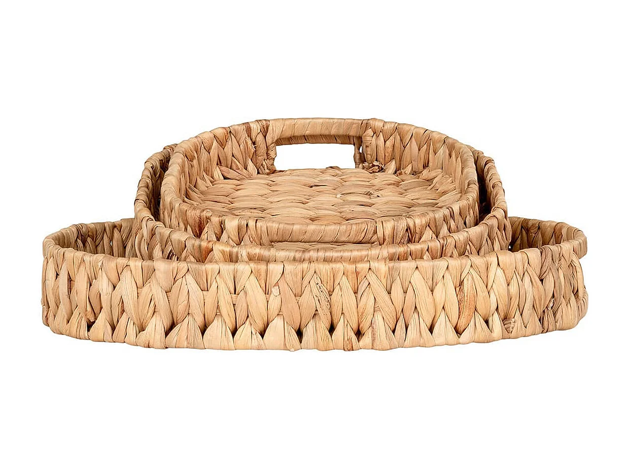 MOOREA - Lot de 3 Plateaux de Décoration Tressés en Jacinthe d'Eau Naturelle