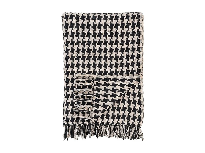 JOSY - Plaid 180x130cm Beige et Noir à Motifs Pied-de-Poule